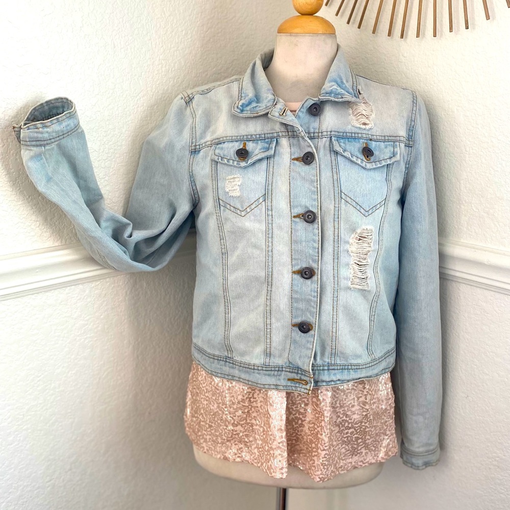 Distressed jean jacket